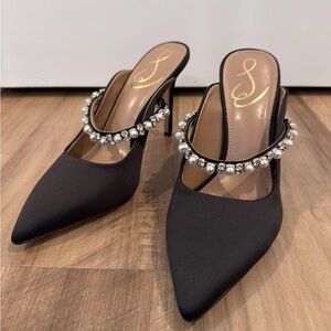 Sam Edelman Black Heels with Crystal Embellishments